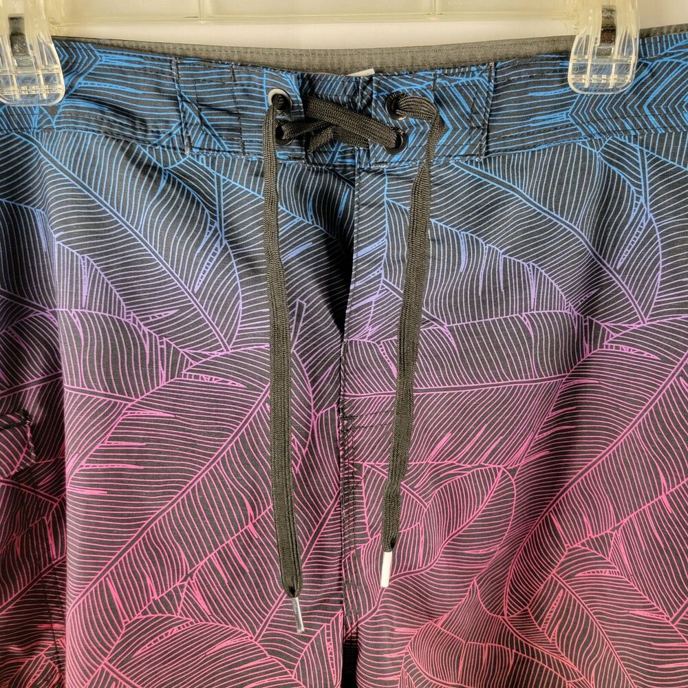 Rip Curl Shorts Mens 38 Blue Pink Swim Trunks Board Floral Leaves Polyester Surf - Picture 2 of 7